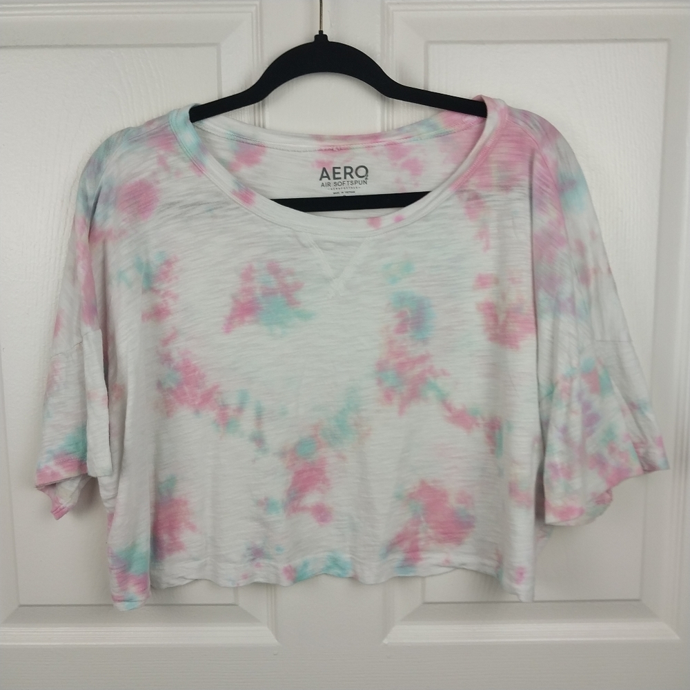 Aero Air Softspun Women's Medium Pink Tie Dye Slightly Sheer Cropped Tee Shirt